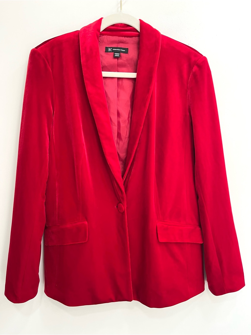 Vibrant red stretch velvet blazer INC International Concepts single button M